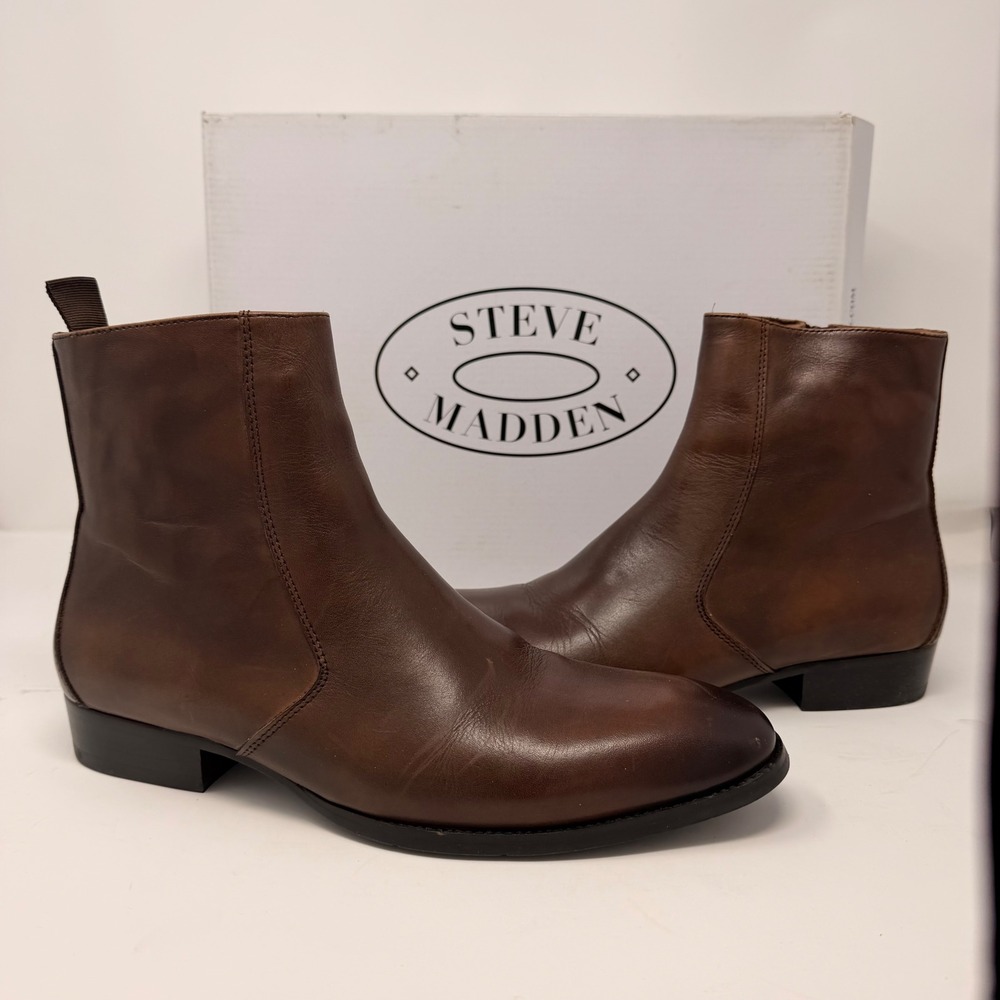 Steve Madden Santos Men's Brown Leather Chelsea Ankle Boots Size 7M New - Picture 5 of 16